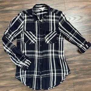 LUCKY BRAND PLAID SHEER BLOUSE NAVY & WHITE SZ SMALL